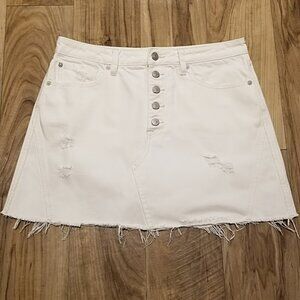 Free People We The Free Denim A-Line Skirt Cotton Distressed Button Fly 31 White